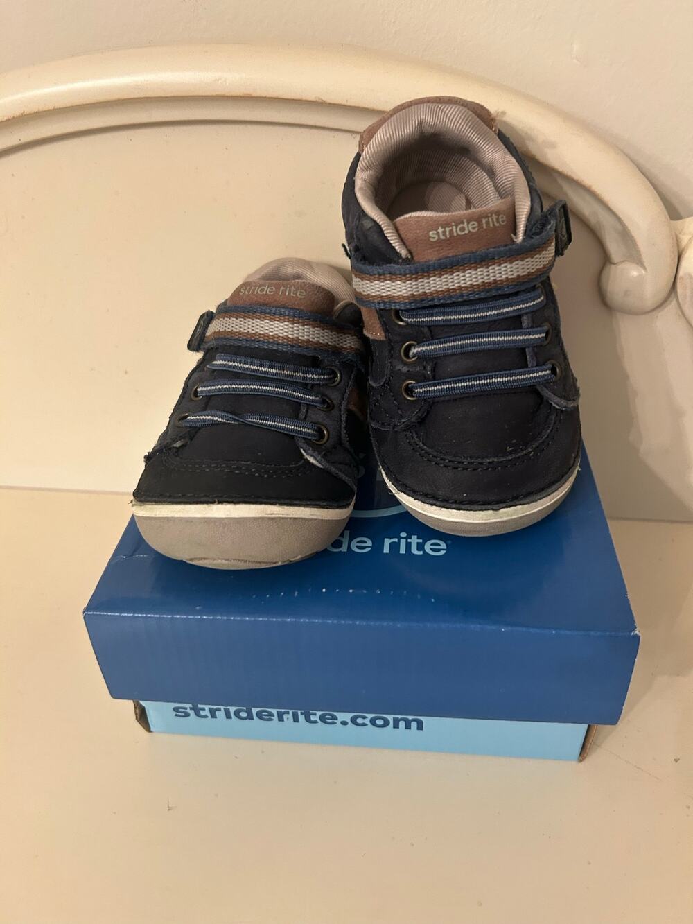 Stride Rite Soft Motion Artie Navy Leather Toddler First Walker Shoes 4.5 XW